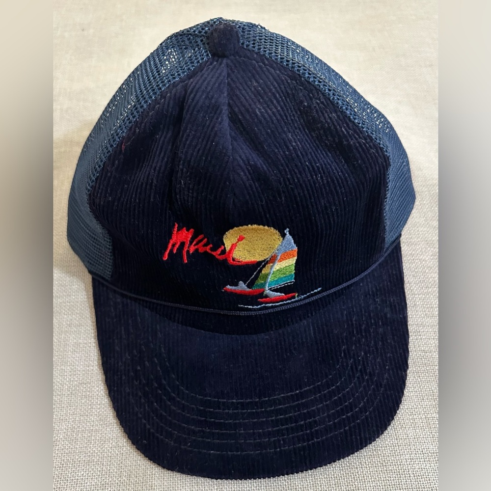 Men's Navy Blue Corduroy Maui Trucker Snapback Hipster Beach Bum Cap Hat